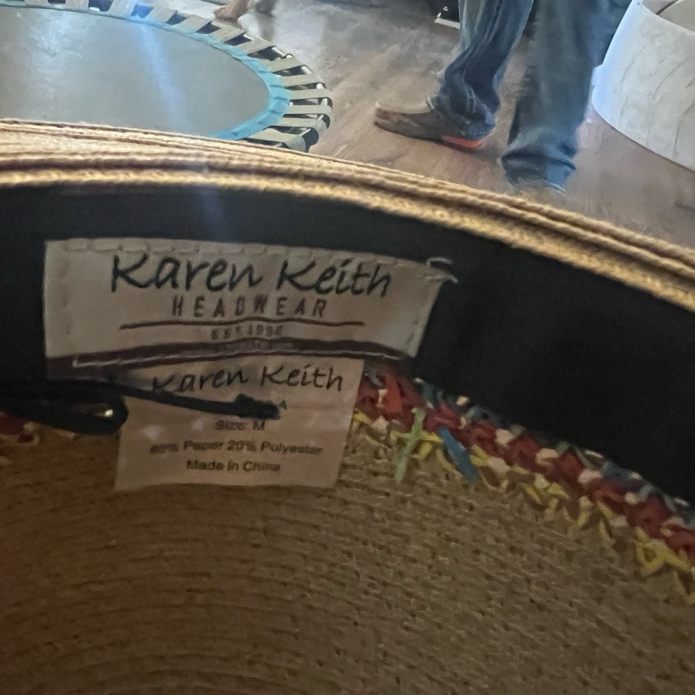 Karen Keith Women's Beeded Boho Hat Beige, Wide Brim, Size Medium #384